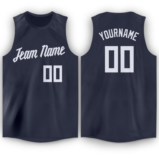 Custom Navy White Round Neck Basketball Jersey - Main View