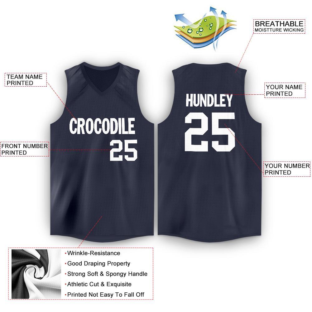 Custom Navy White V-Neck Basketball Jersey view 2