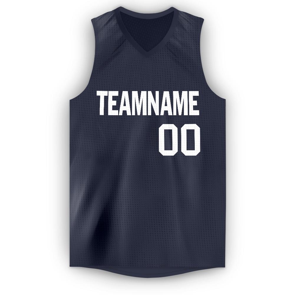 Custom Navy White V-Neck Basketball Jersey view 5