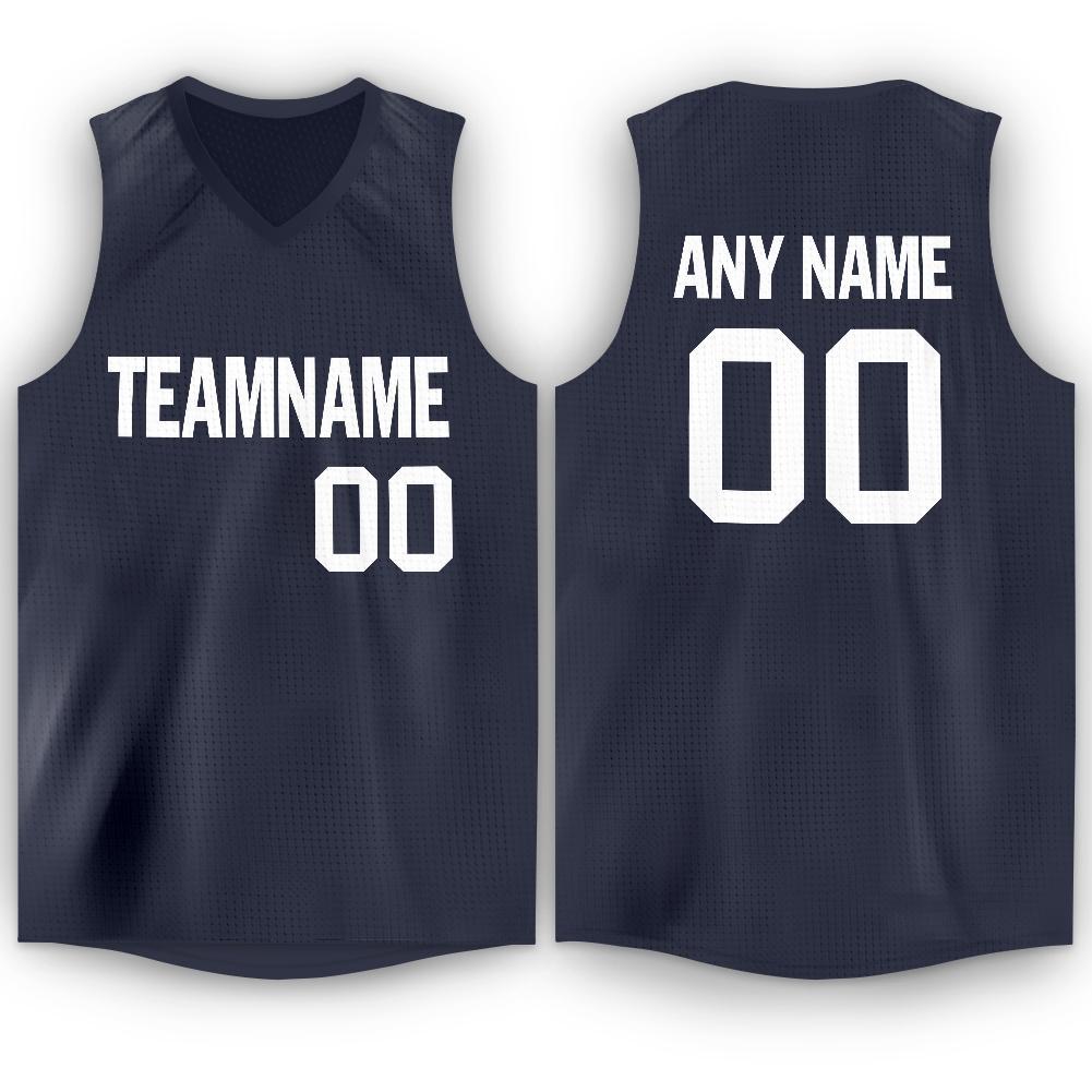 Custom Navy White V-Neck Basketball Jersey - Main View