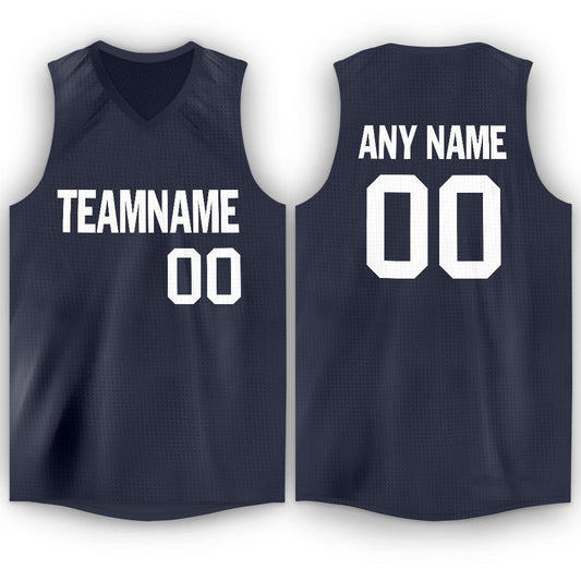Custom Navy White V-Neck Basketball Jersey - Main View