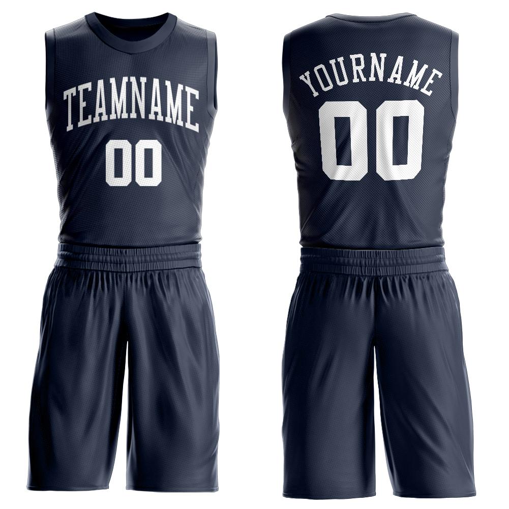 Custom Navy White Round Neck Basketball Uniform Jersey - Main View