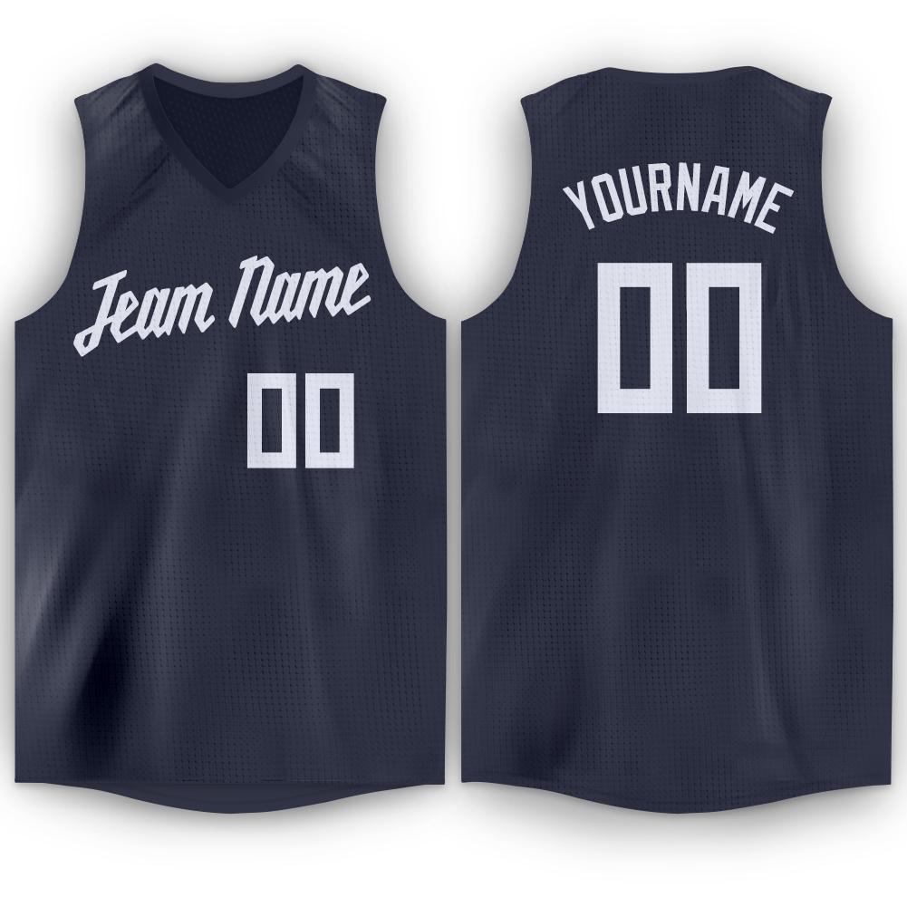 Custom Navy White V-Neck Basketball Jersey - Main View