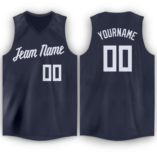 Custom Navy White V-Neck Basketball Jersey - Main View