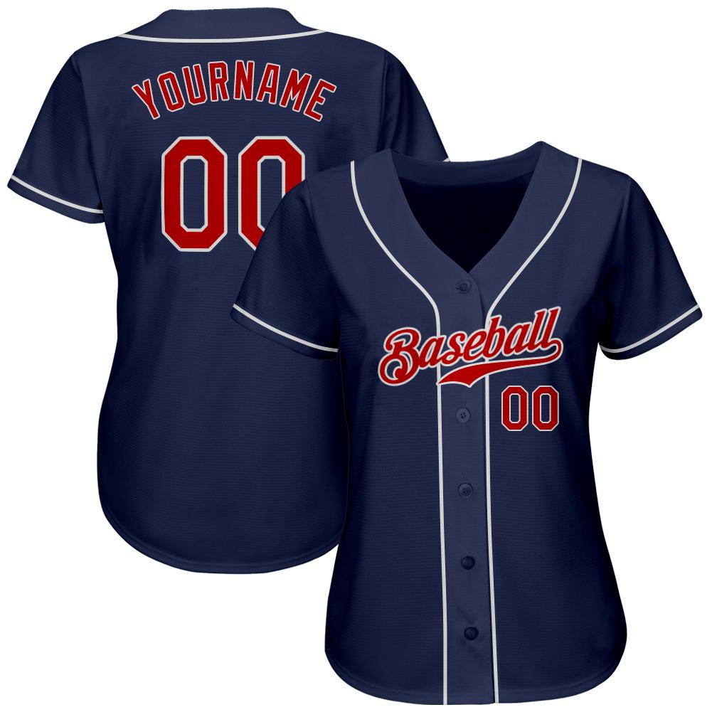 Custom Navy Red-White Authentic Baseball Jersey view 2