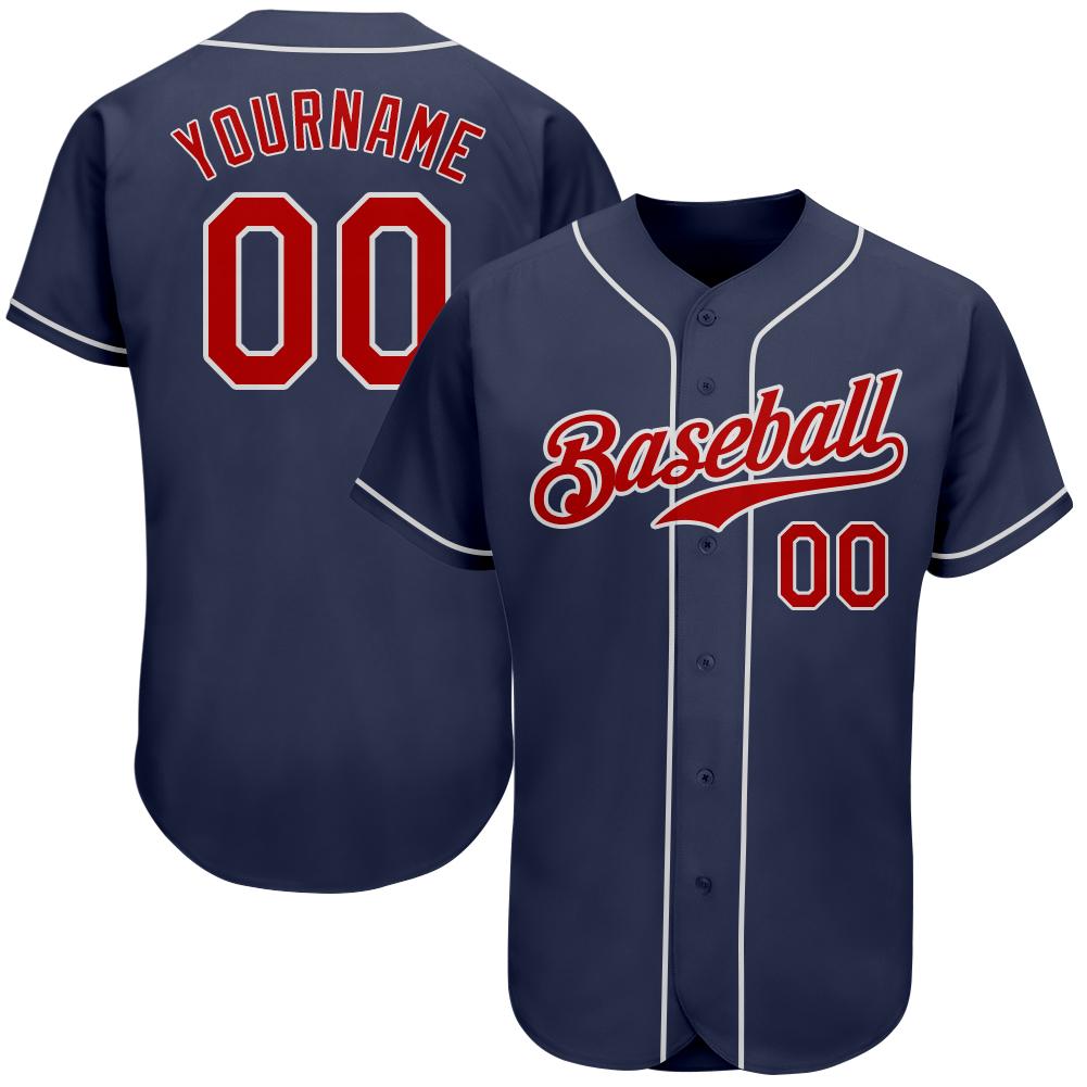 Custom Navy Red-White Authentic Baseball Jersey - Main View
