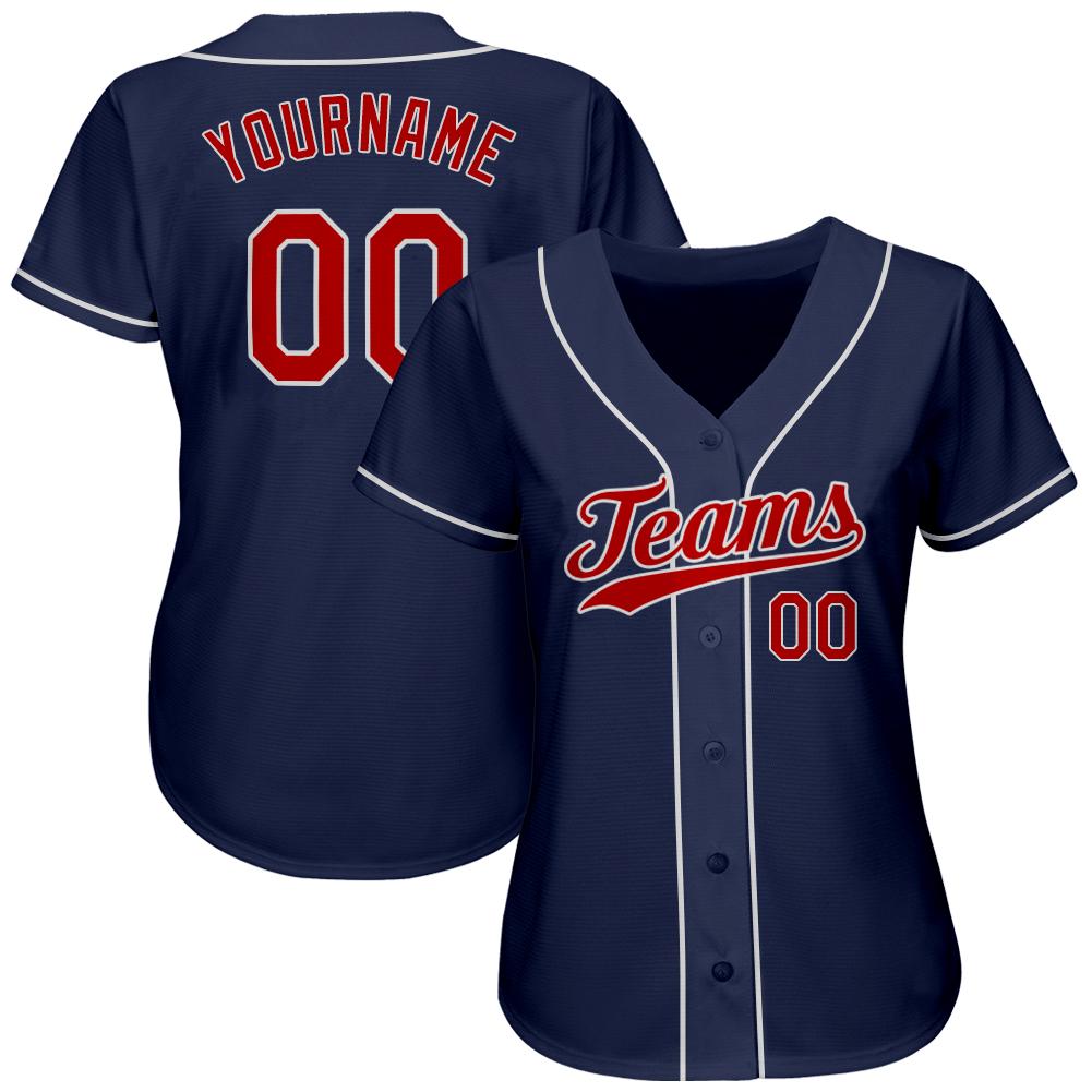 Custom Navy Red-White Authentic Baseball Jersey view 2