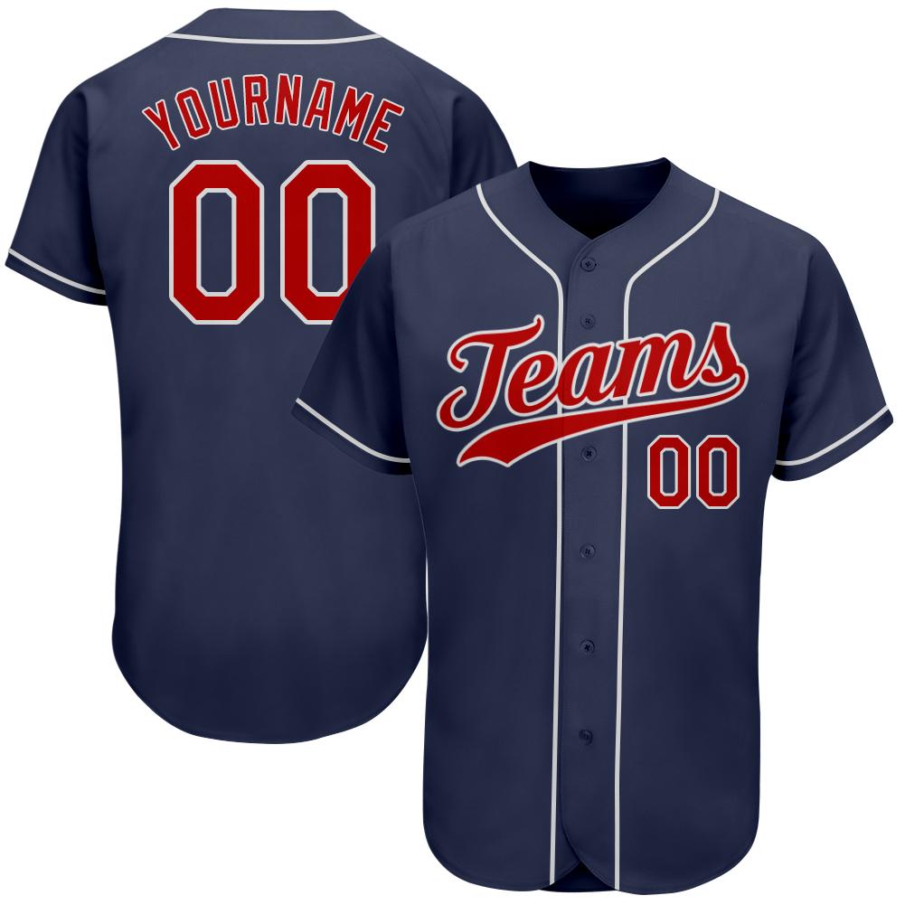 Custom Navy Red-White Authentic Baseball Jersey - Main View