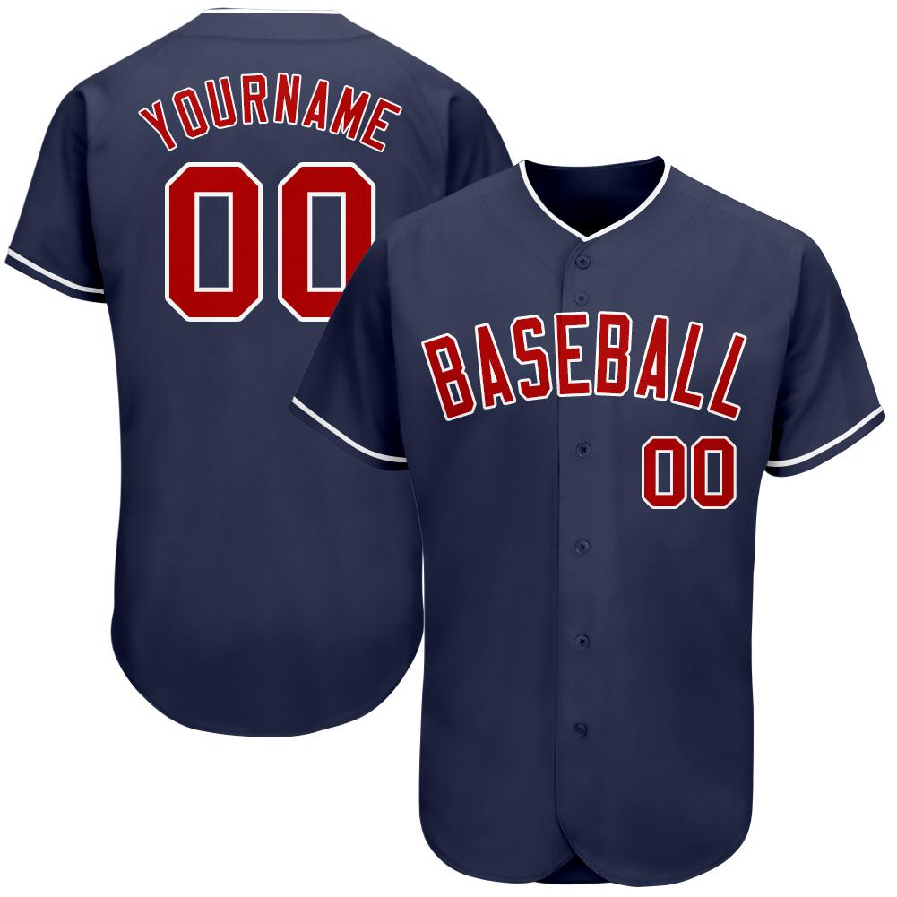 Custom Navy Red-White Authentic Baseball Jersey - Main View