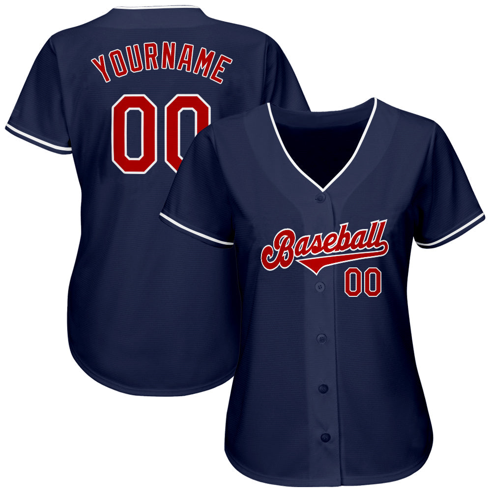 Custom Navy Red-White Authentic Baseball Jersey view 2