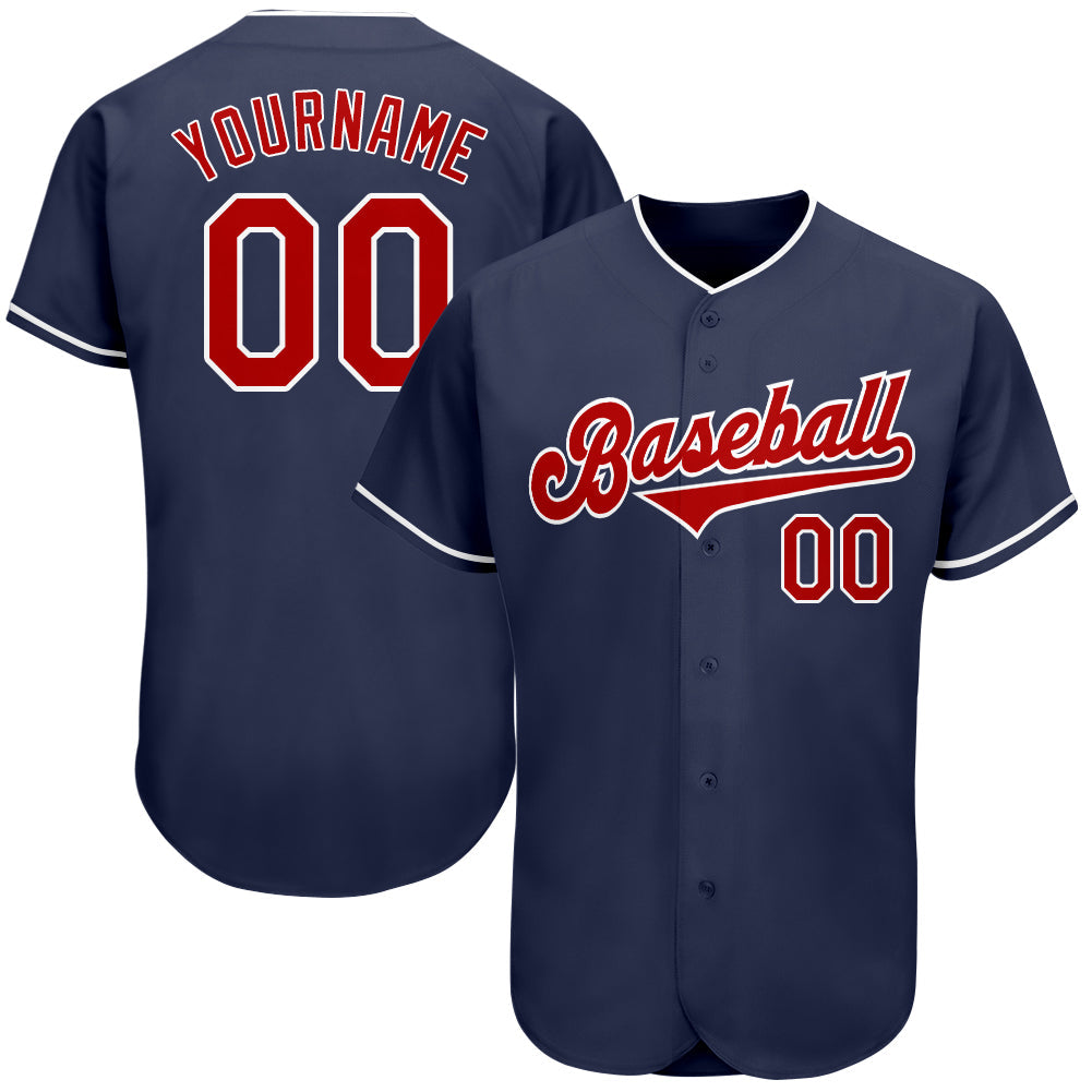 Custom Navy Red-White Authentic Baseball Jersey - Main View