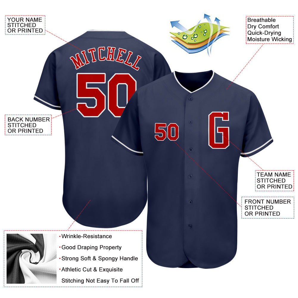 Custom Navy Red-White Authentic Baseball Jersey view 3