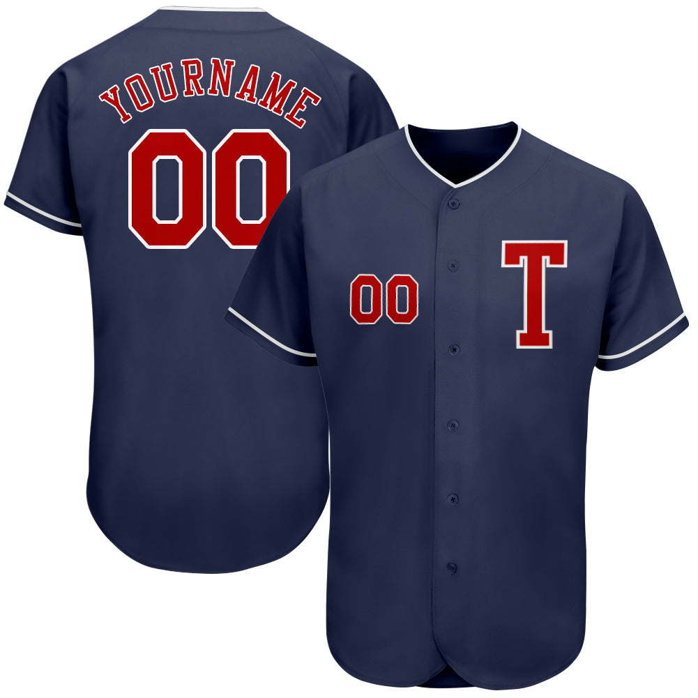 Custom Navy Red-White Authentic Baseball Jersey - Main View
