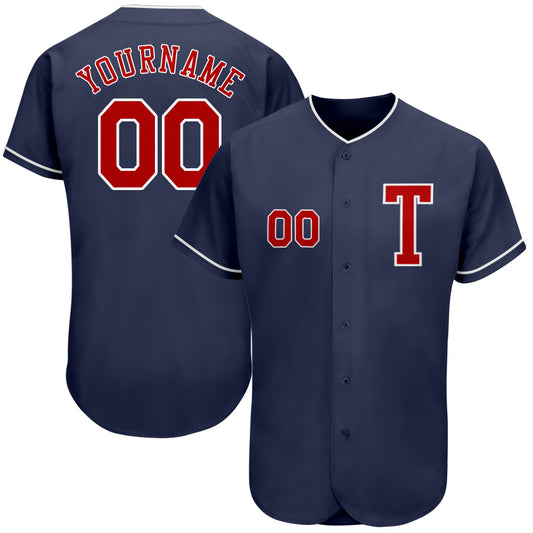 Custom Navy Red-White Authentic Baseball Jersey - Main View