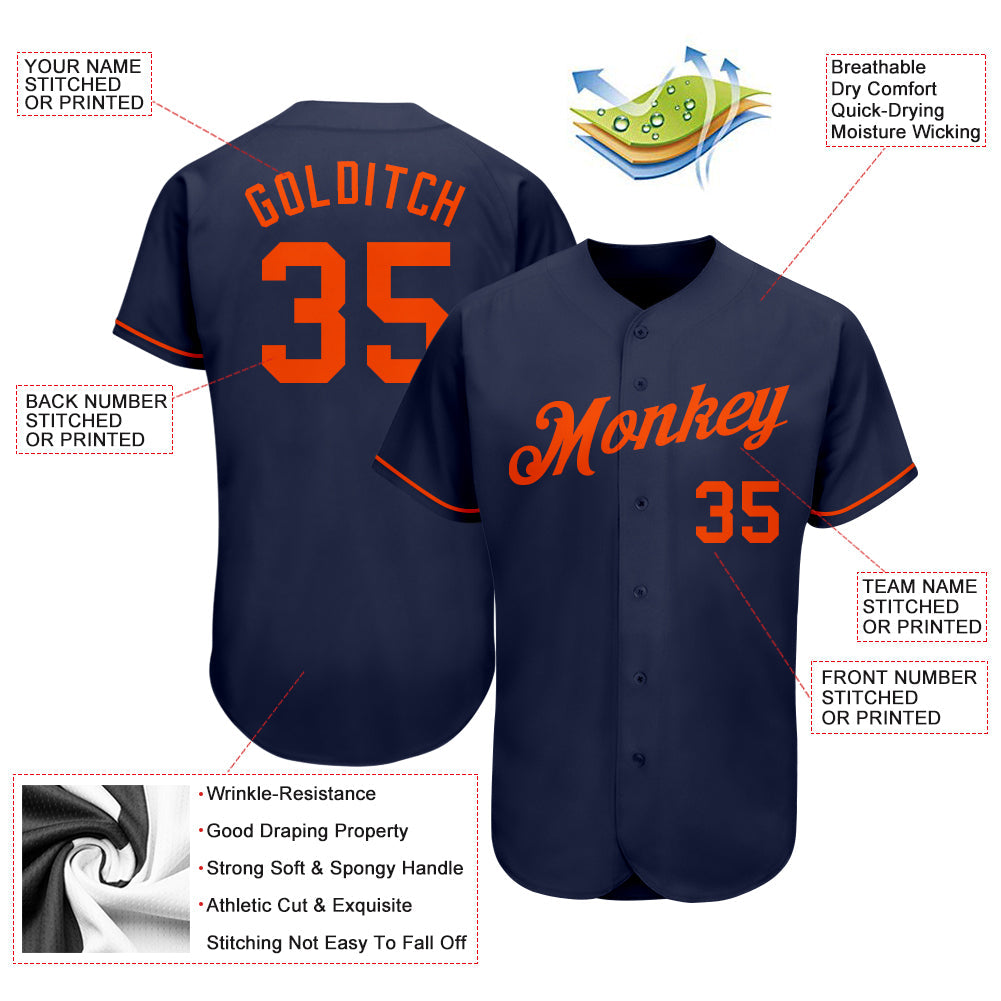 Custom Navy Orange Authentic Baseball Jersey view 3
