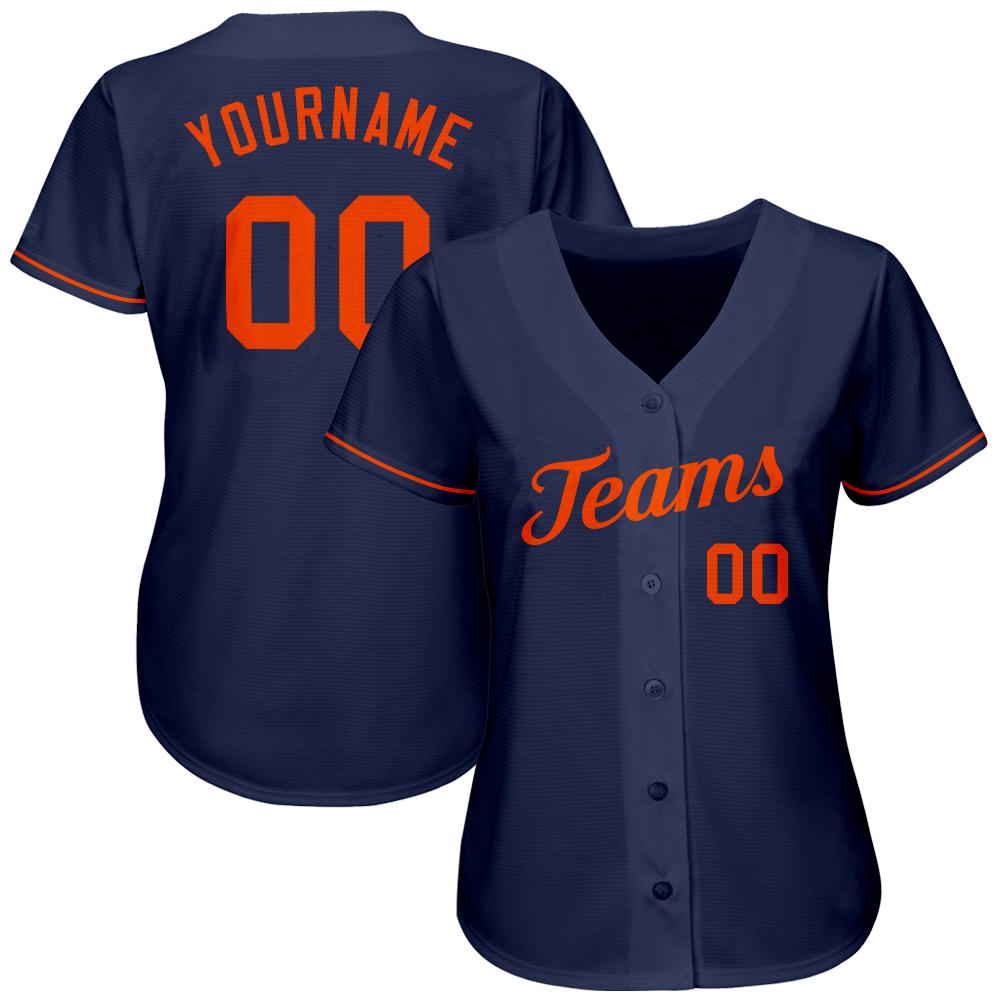 Custom Navy Orange Authentic Baseball Jersey view 2