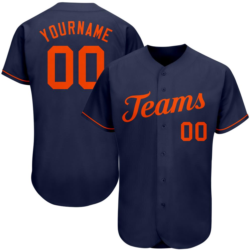 Custom Navy Orange Authentic Baseball Jersey - Main View
