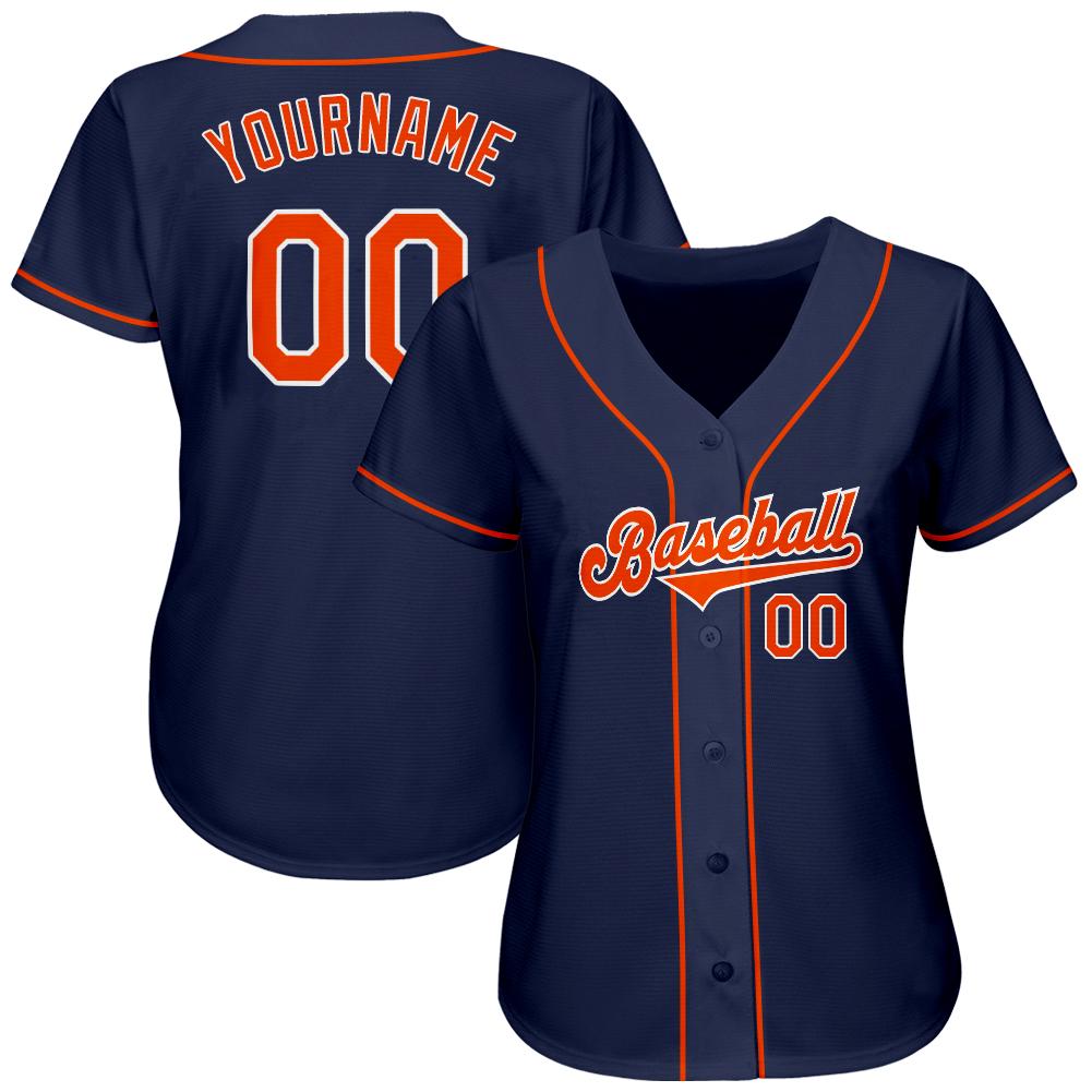 Custom Navy Orange-White Authentic Baseball Jersey view 2