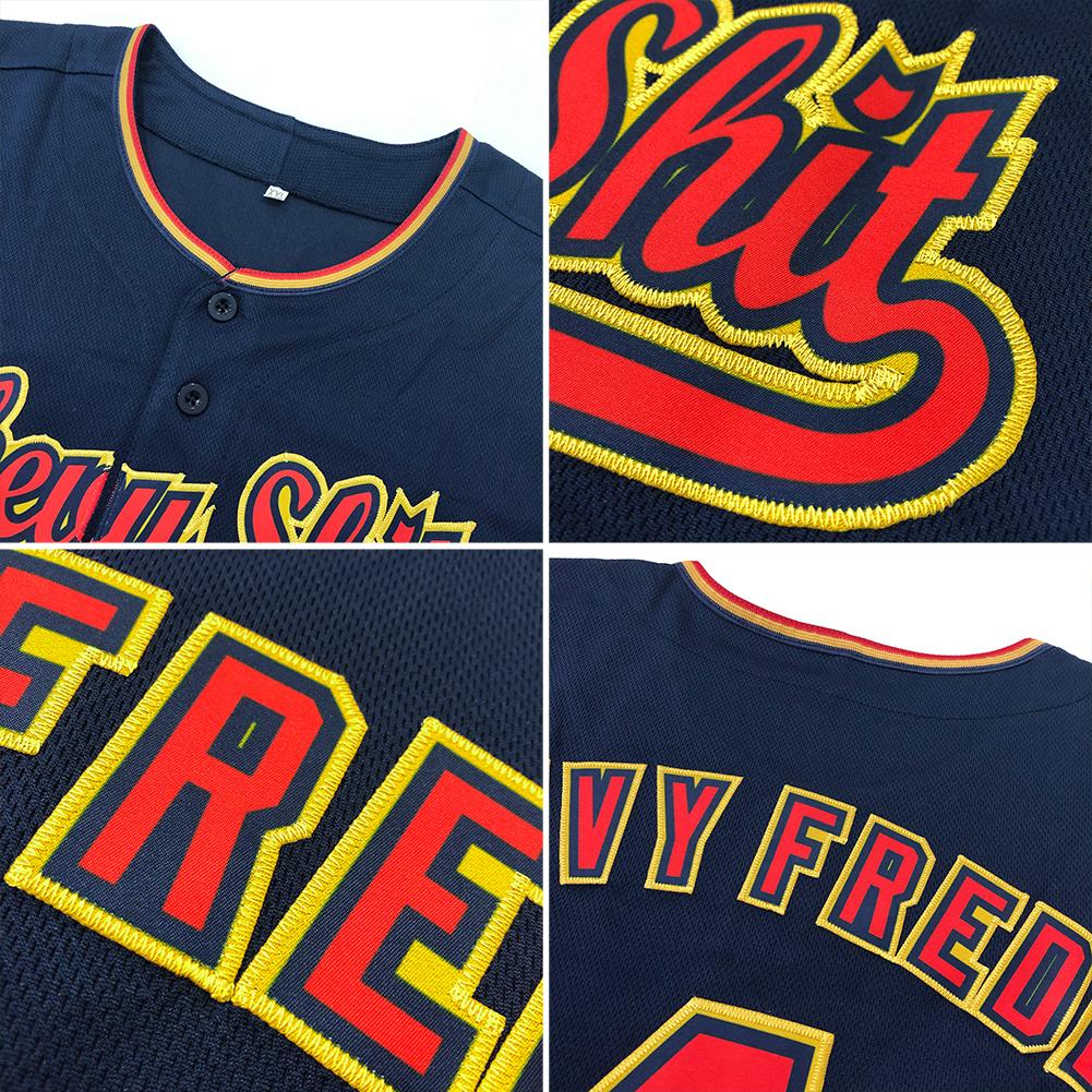 Custom Navy Orange-White Authentic Baseball Jersey view 6