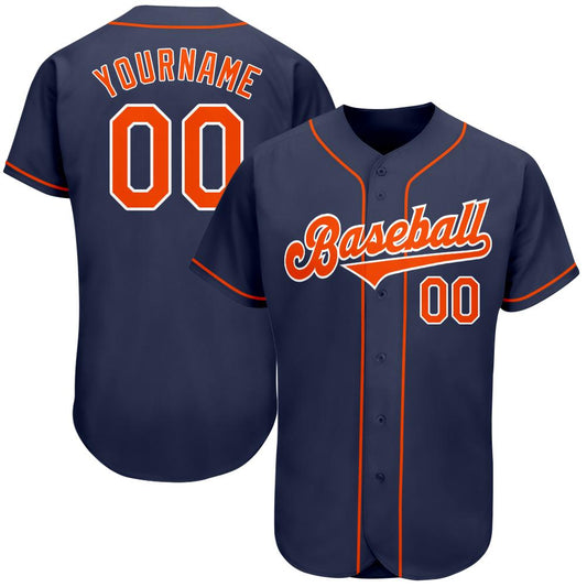 Custom Navy Orange-White Authentic Baseball Jersey - Main View