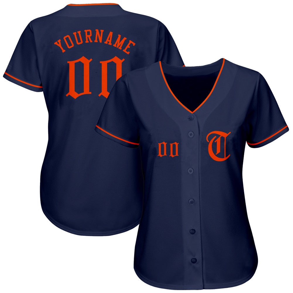 Custom Navy Orange Authentic Baseball Jersey view 2