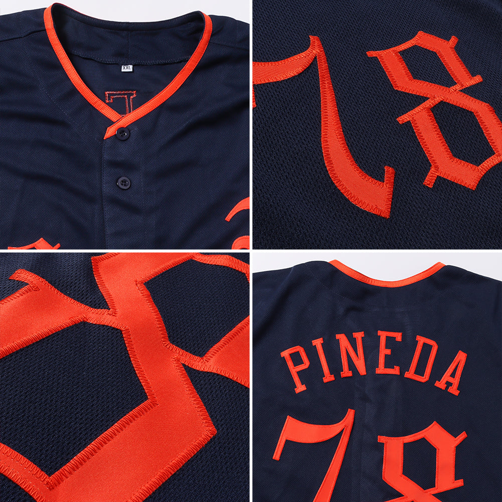 Custom Navy Orange Authentic Baseball Jersey view 6