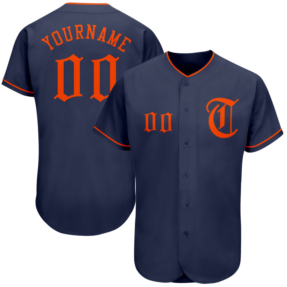 Custom Navy Orange Authentic Baseball Jersey - Main View