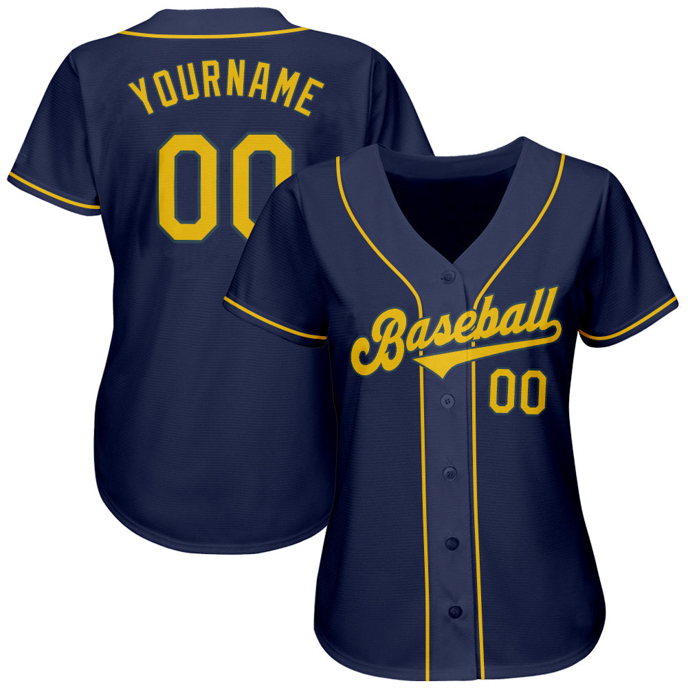 Custom Navy Gold Authentic Baseball Jersey view 3