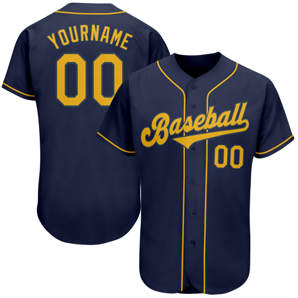 Custom Navy Gold Authentic Baseball Jersey - Main View