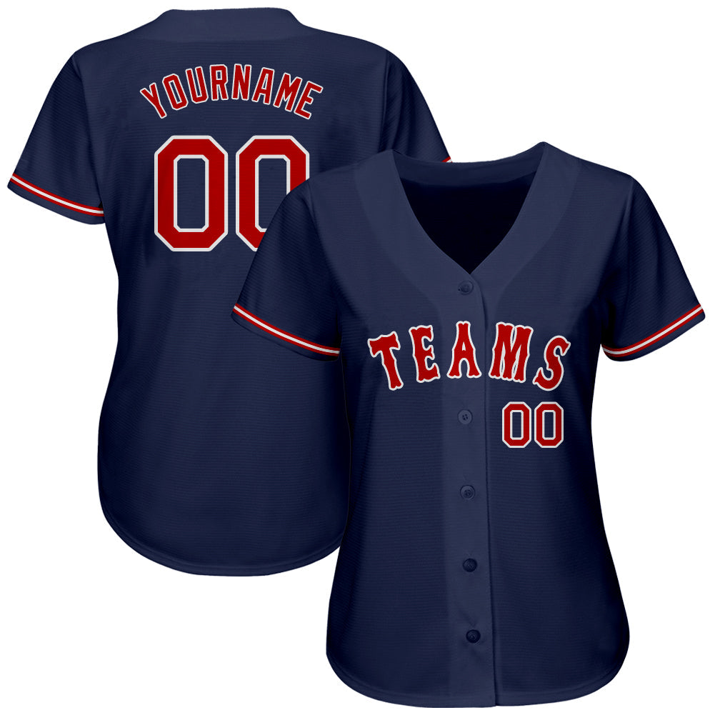 Custom Navy Red-White Authentic Baseball Jersey view 2