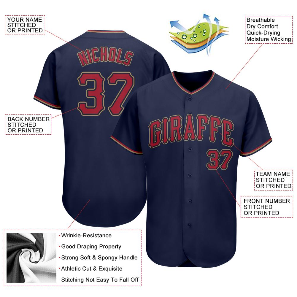 Custom Navy Red-Old Gold Authentic Baseball Jersey view 3