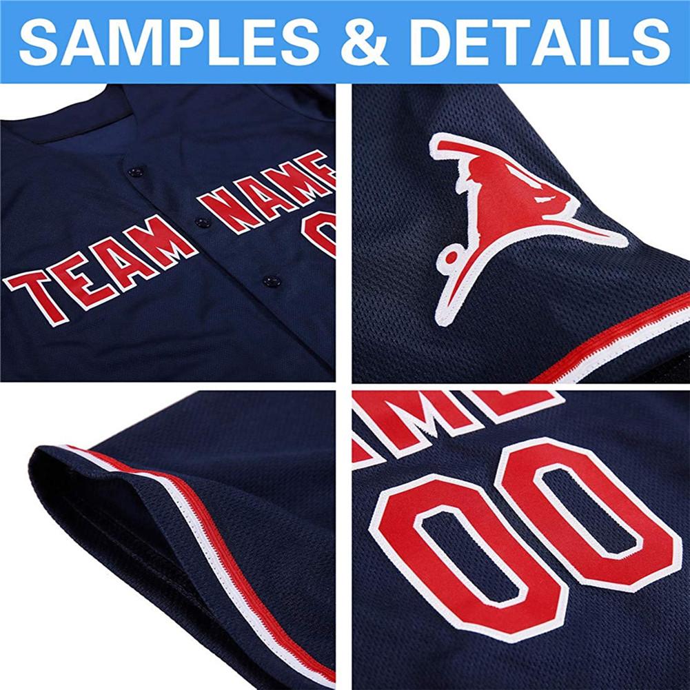 Custom Navy Red-Old Gold Authentic Baseball Jersey view 6