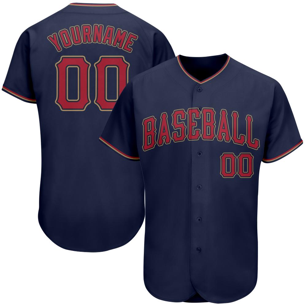 Custom Navy Red-Old Gold Authentic Baseball Jersey - Main View