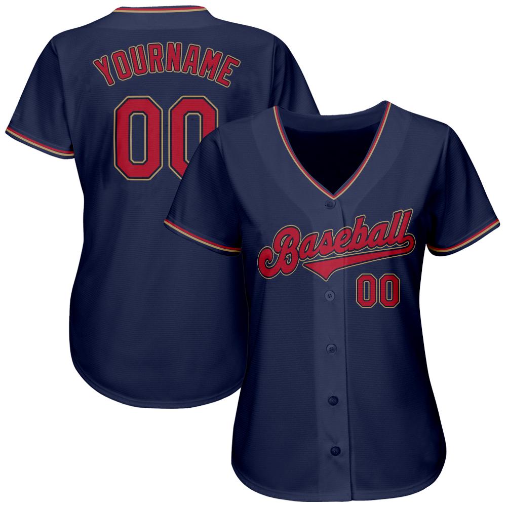 Custom Navy Red-Old Gold Authentic Baseball Jersey view 2