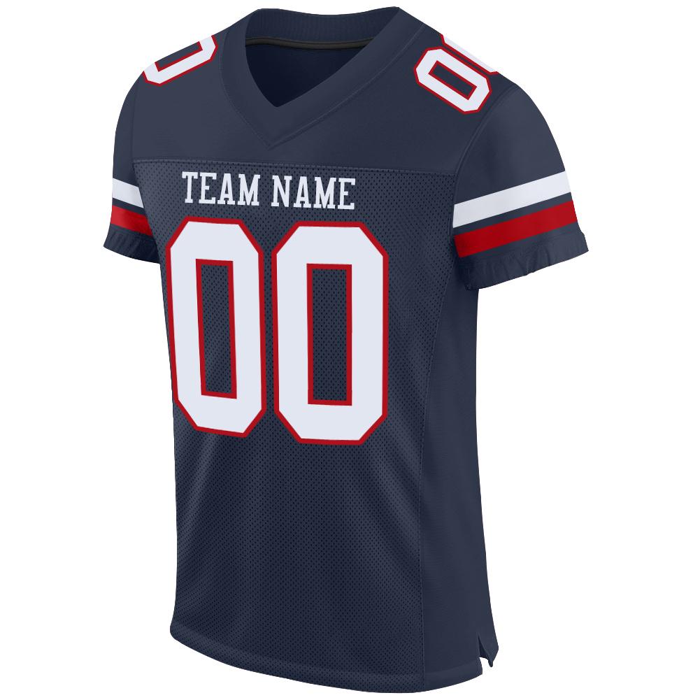 Custom Navy White-Red Mesh Authentic Football Jersey view 2