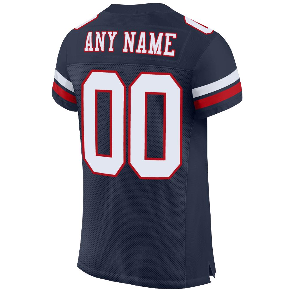 Custom Navy White-Red Mesh Authentic Football Jersey view 3