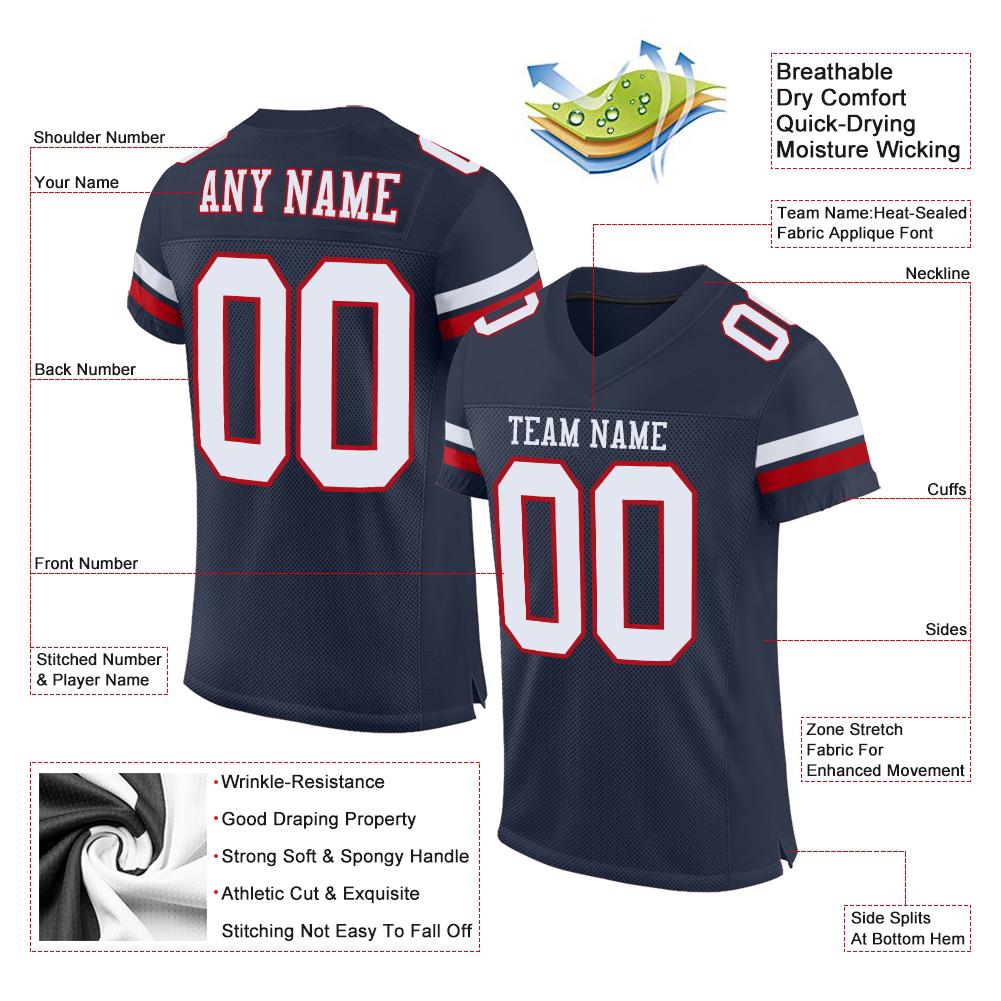 Custom Navy White-Red Mesh Authentic Football Jersey view 4