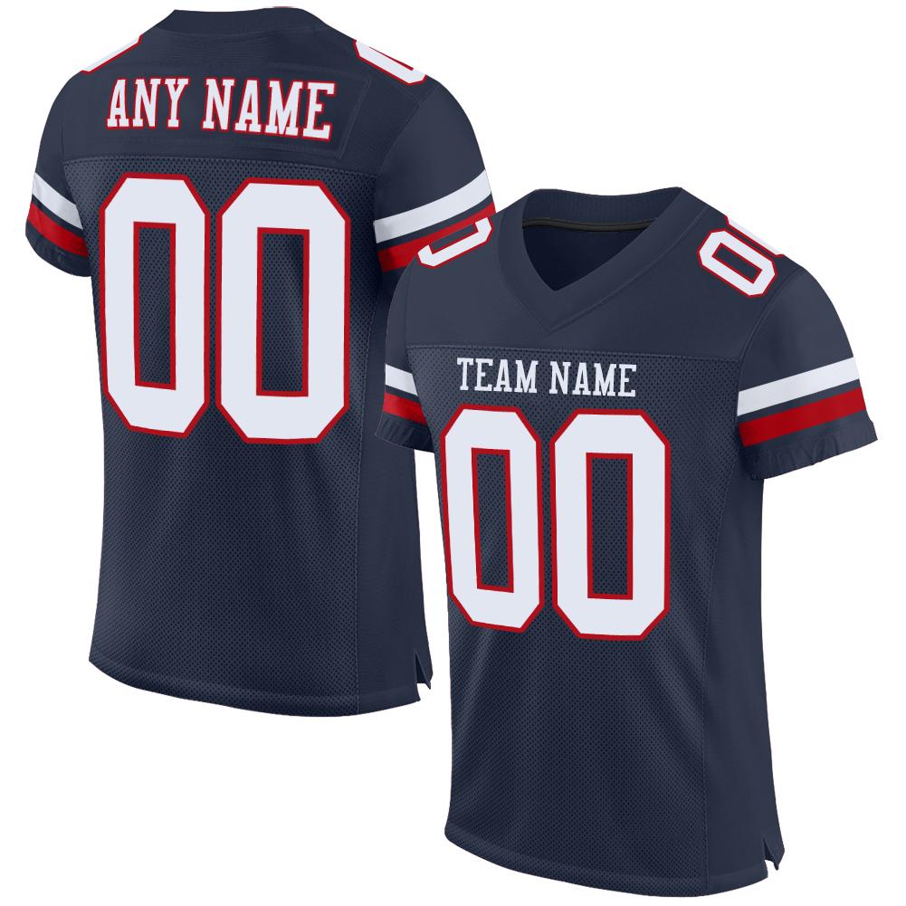 Custom Navy White-Red Mesh Authentic Football Jersey - Main View