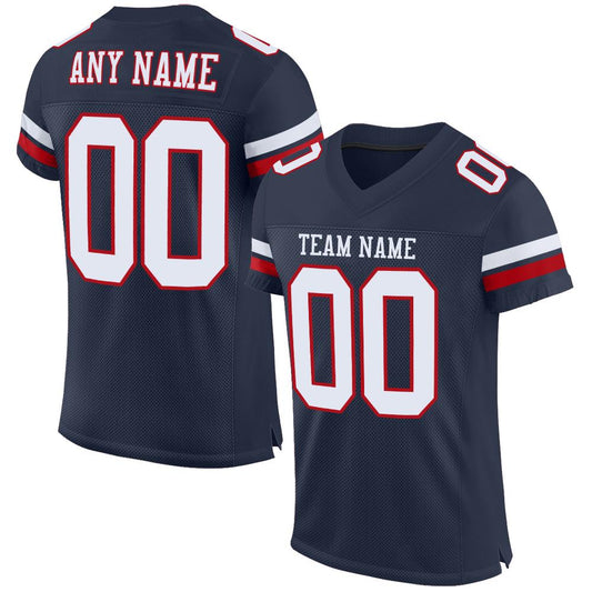 Custom Navy White-Red Mesh Authentic Football Jersey - Main View