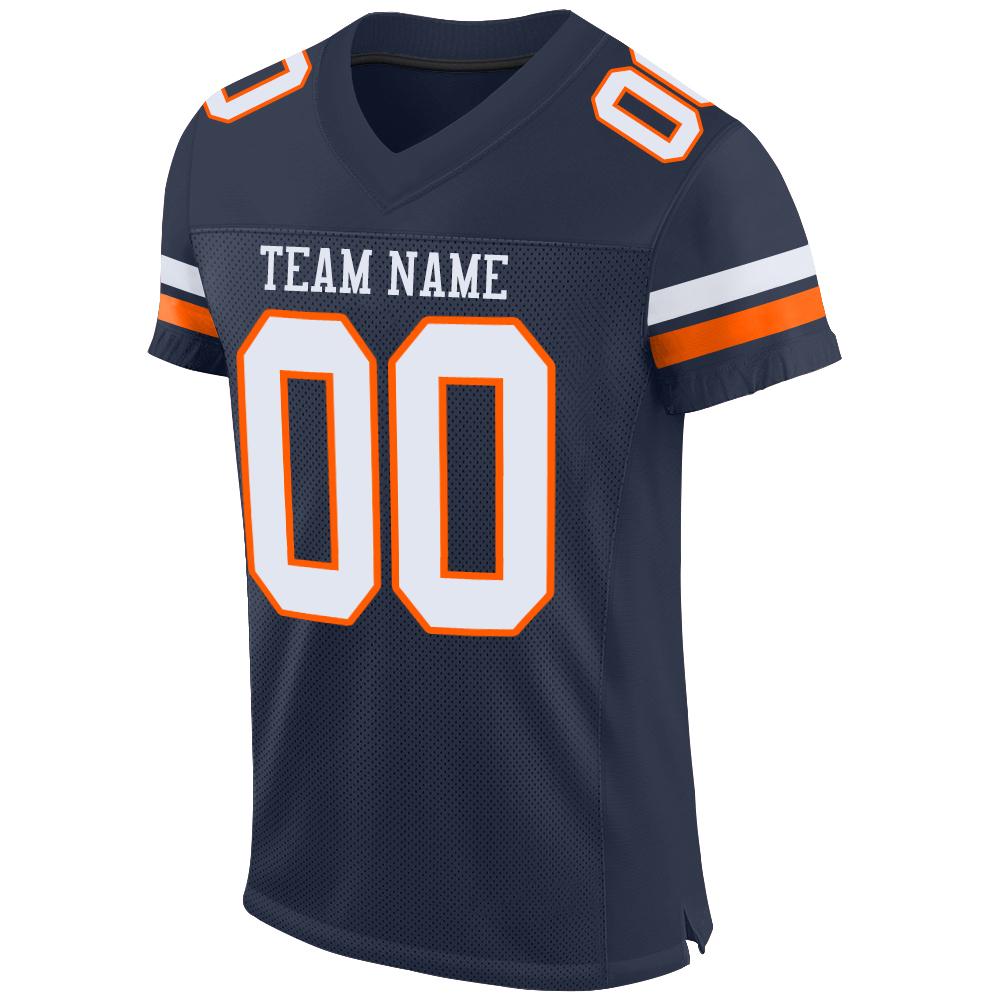 Custom Navy White-Orange Mesh Authentic Football Jersey view 3