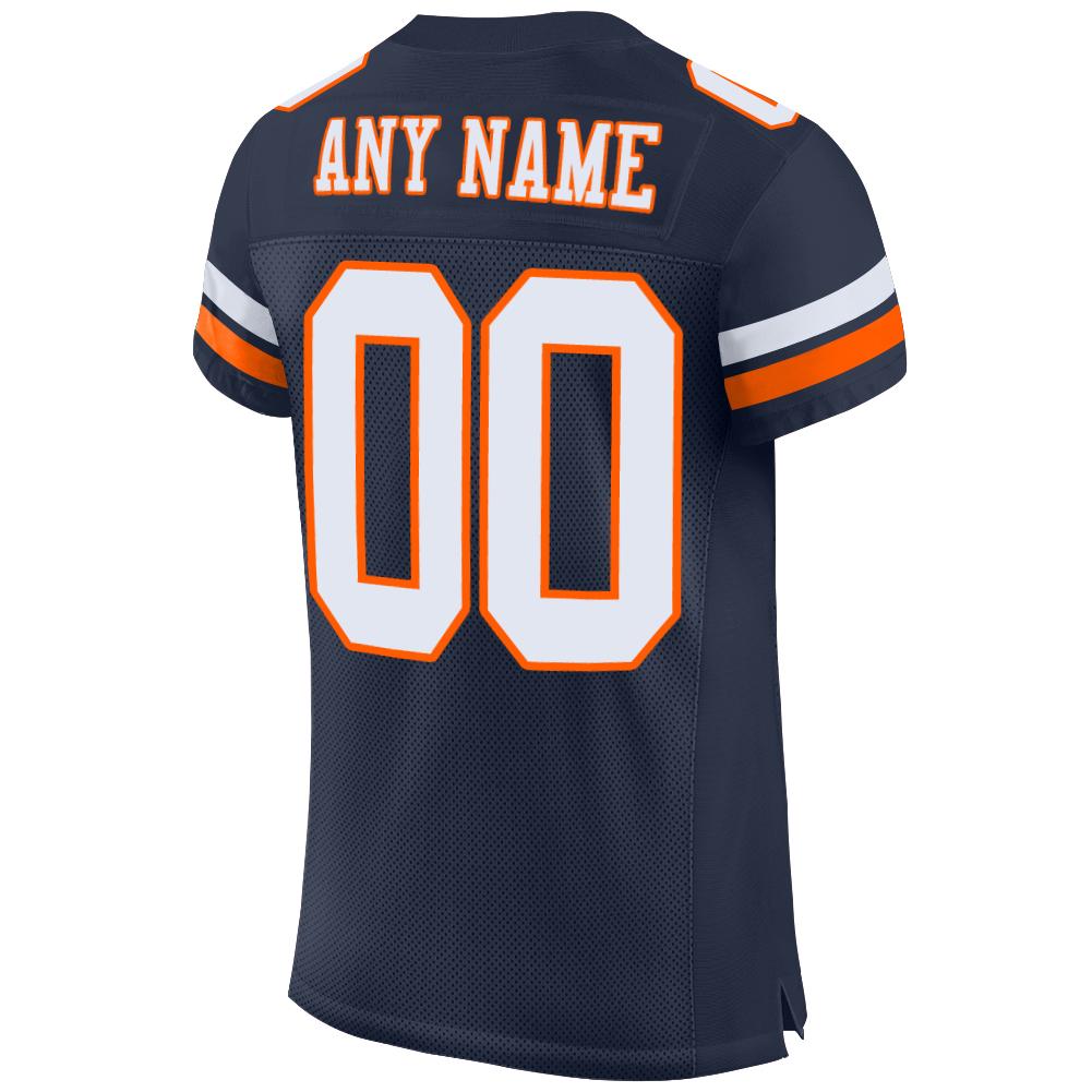 Custom Navy White-Orange Mesh Authentic Football Jersey view 4