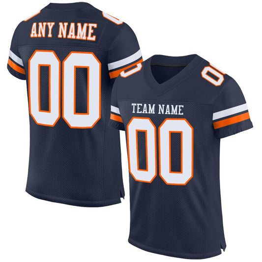 Custom Navy White-Orange Mesh Authentic Football Jersey - Main View