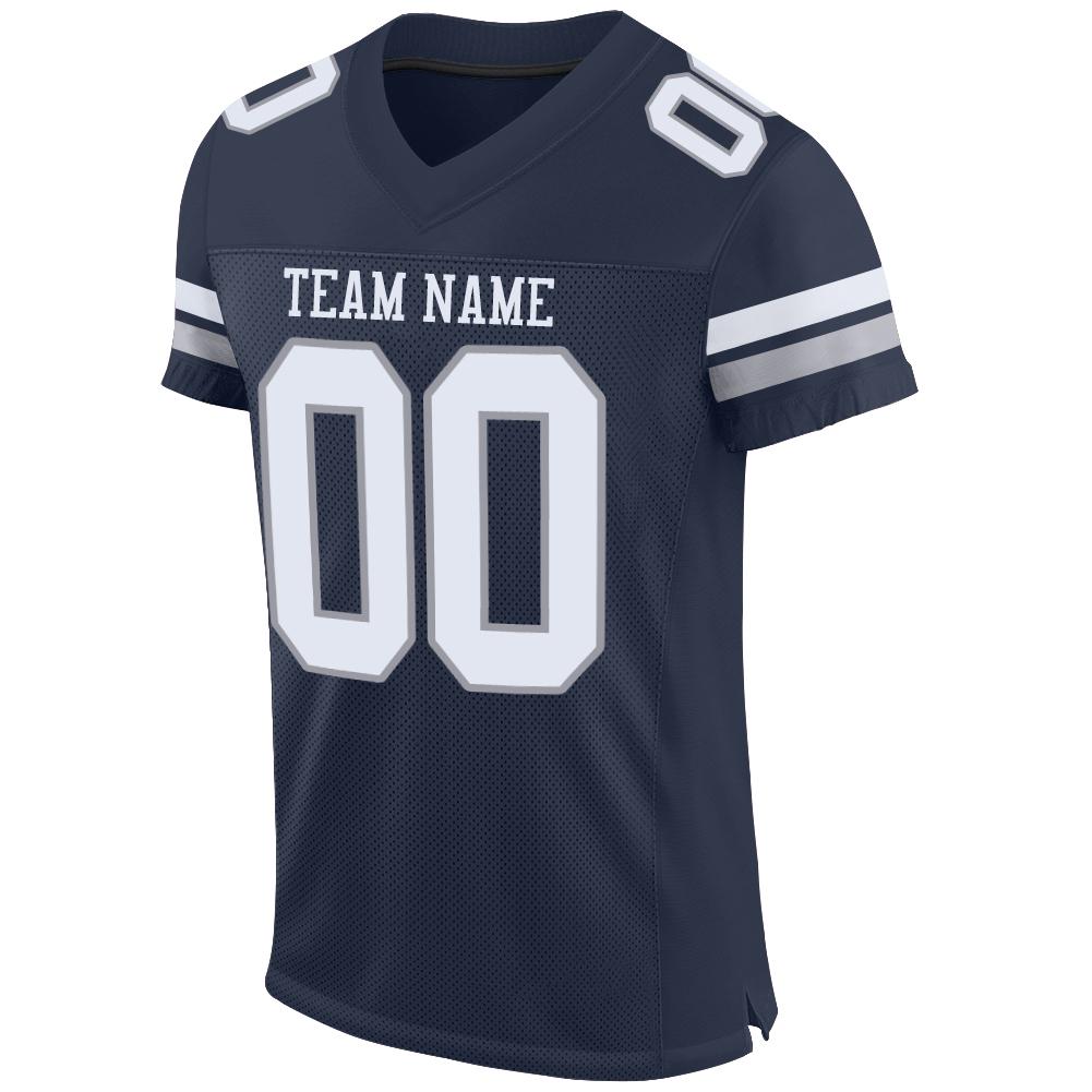Custom Navy White-Light Gray Mesh Authentic Football Jersey view 2