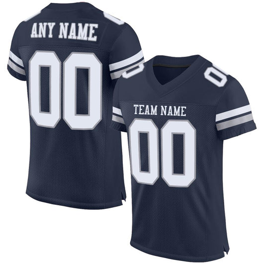 Custom Navy White-Light Gray Mesh Authentic Football Jersey - Main View