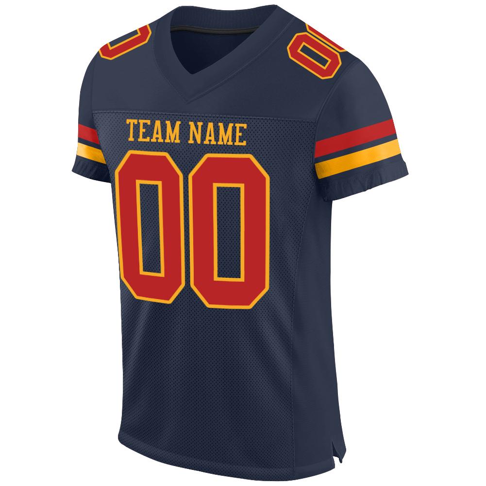 Custom Navy Scarlet-Gold Mesh Authentic Football Jersey view 2