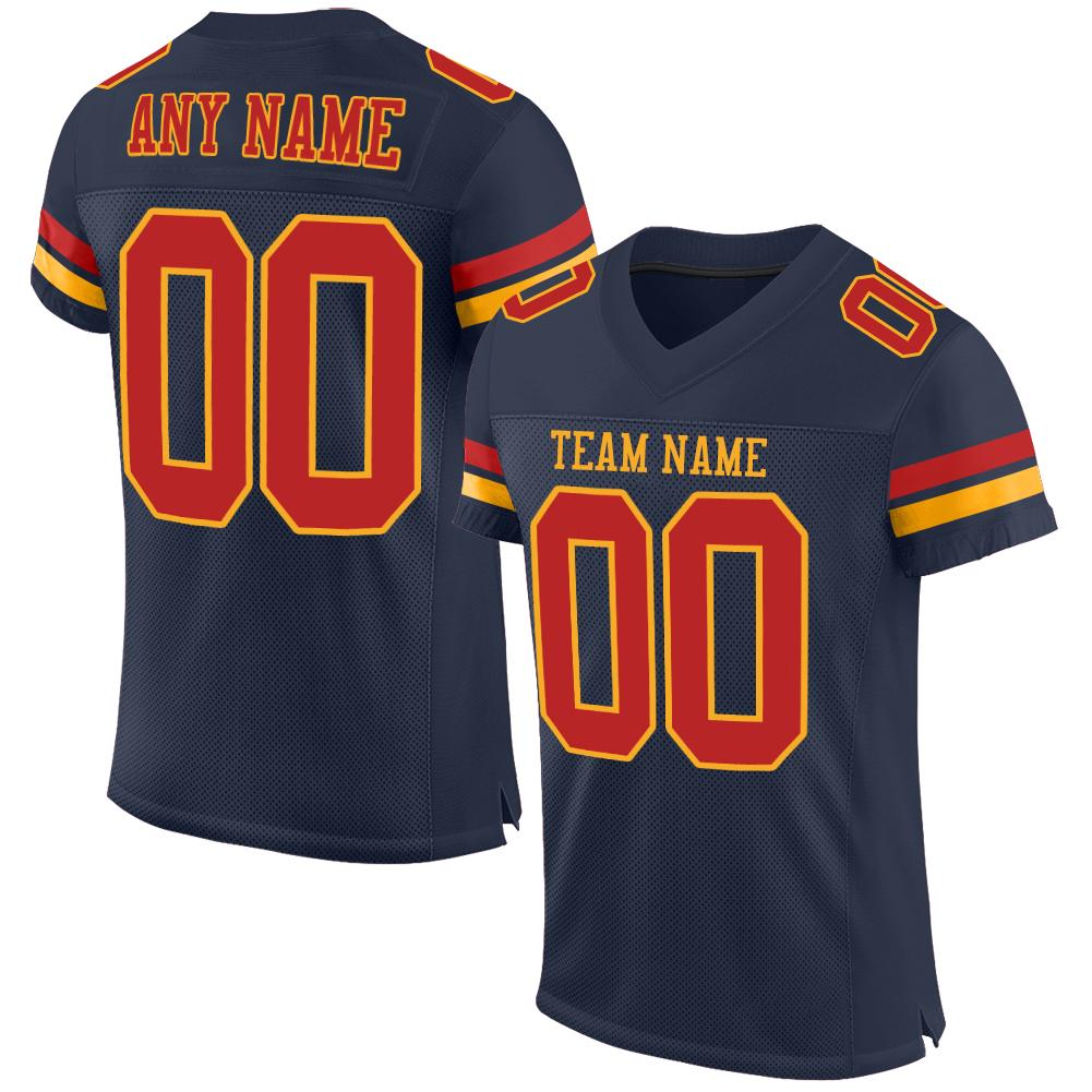 Custom Navy Scarlet-Gold Mesh Authentic Football Jersey - Main View