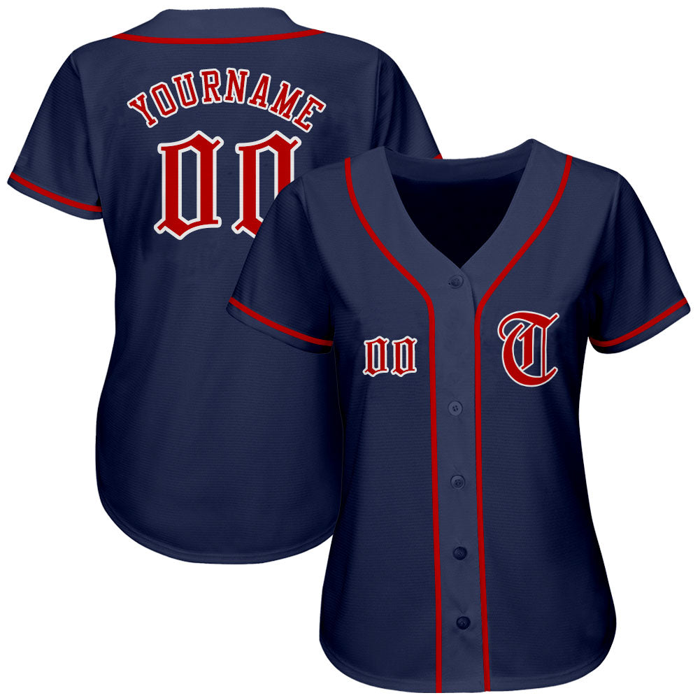 Custom Navy Red-White Authentic Baseball Jersey view 2