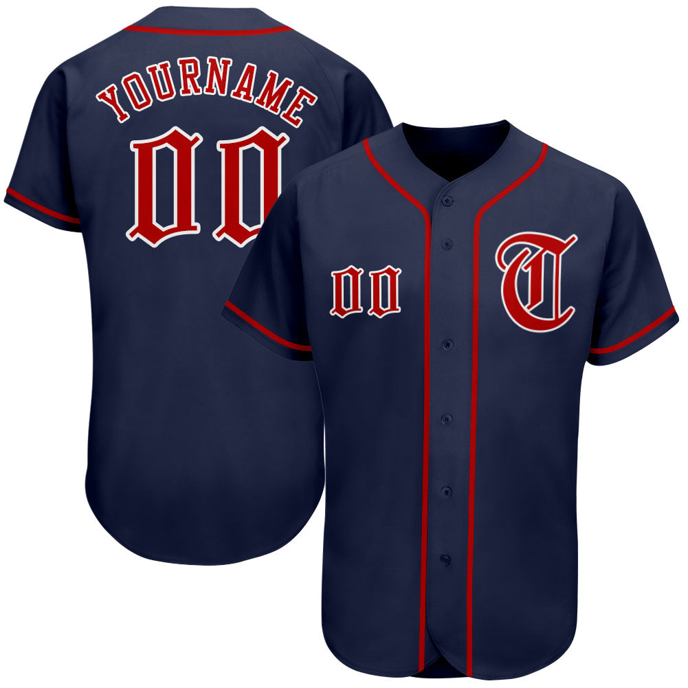 Custom Navy Red-White Authentic Baseball Jersey - Main View