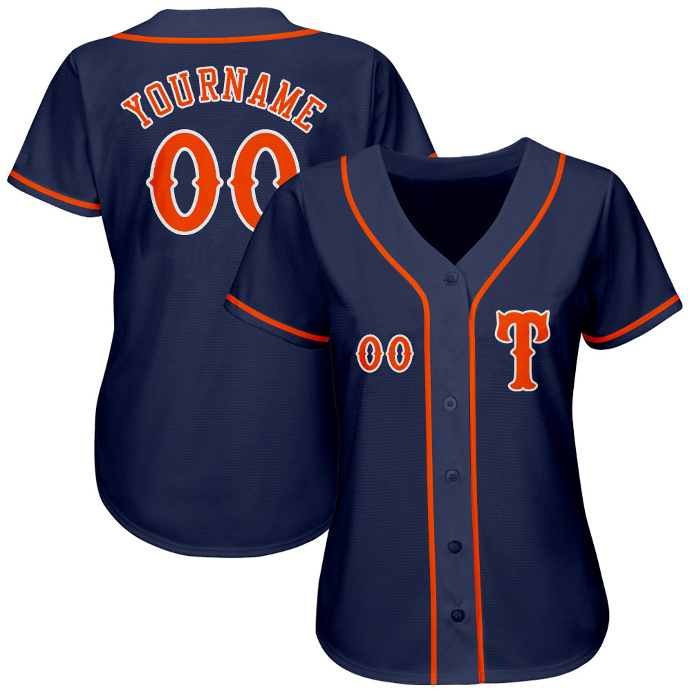 Custom Navy Orange-White Authentic Baseball Jersey view 2