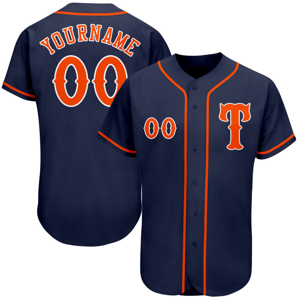 Custom Navy Orange-White Authentic Baseball Jersey - Main View